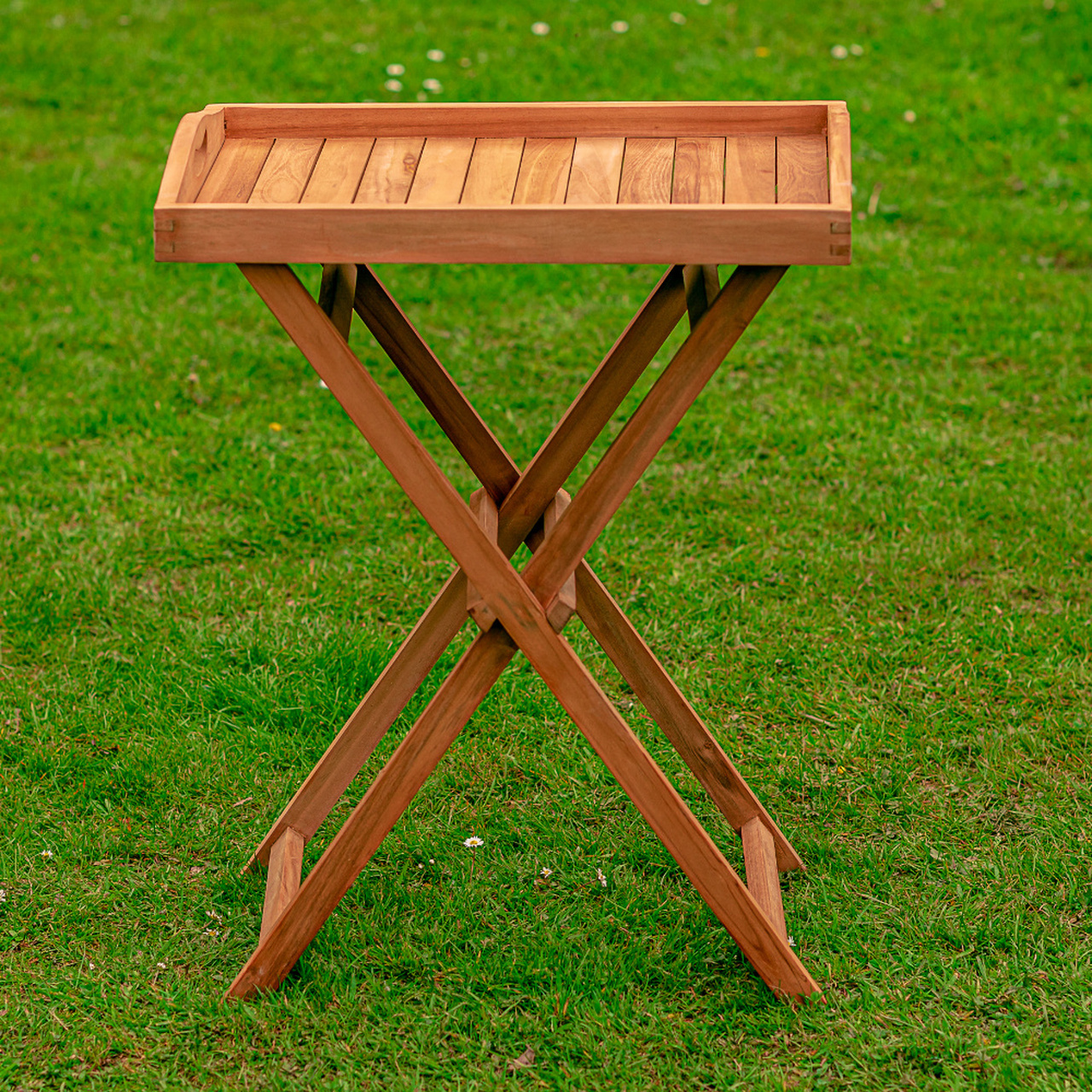 Product photograph of Hidcote Teak Butlers Tray With Stand from Cotswold Teak