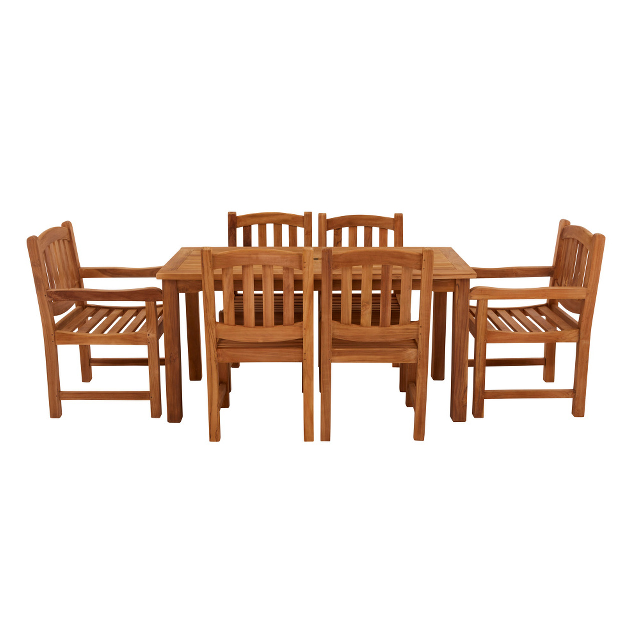 Product photograph of Marbrook 6 Seater Teak Table 150cm X 75cm With Malvern Side Chairs And Malvern Carver Chairs from Cotswold Teak