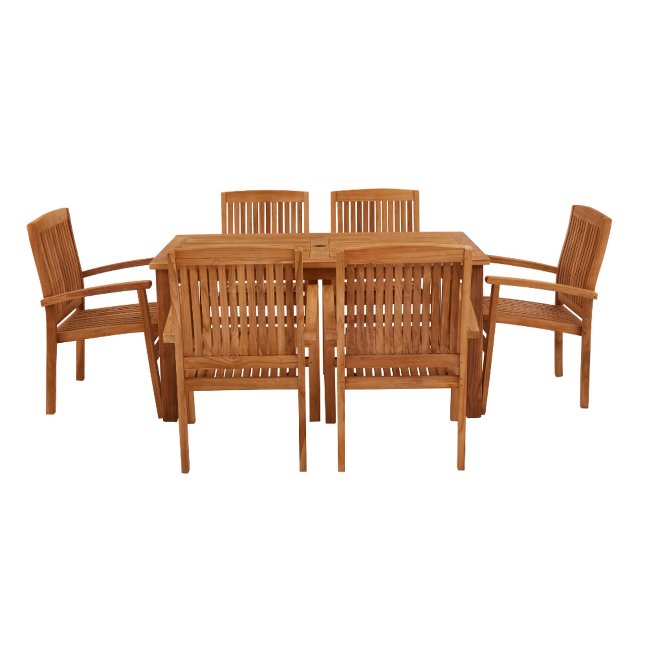 Product photograph of Marbrook 6 Seater Teak Table 150cm X 75cm With Henley Stacking Chairs from Cotswold Teak