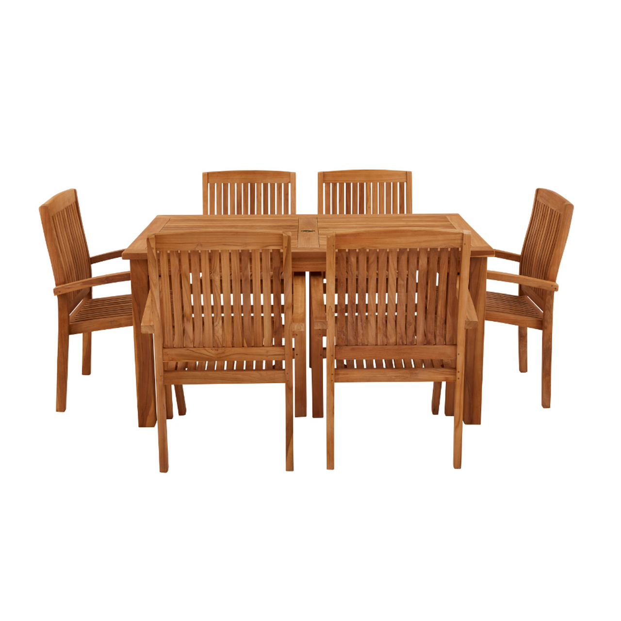 Product photograph of Marbrook 6 Seater Teak Table 150cm X 90cm With Henley Stacking Chairs from Cotswold Teak