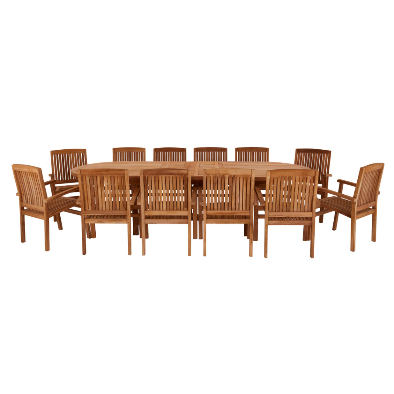 Product photograph of Avon 12 Seater Extending Oval Teak Table 240cm With Henley Stacking Chairs from Cotswold Teak