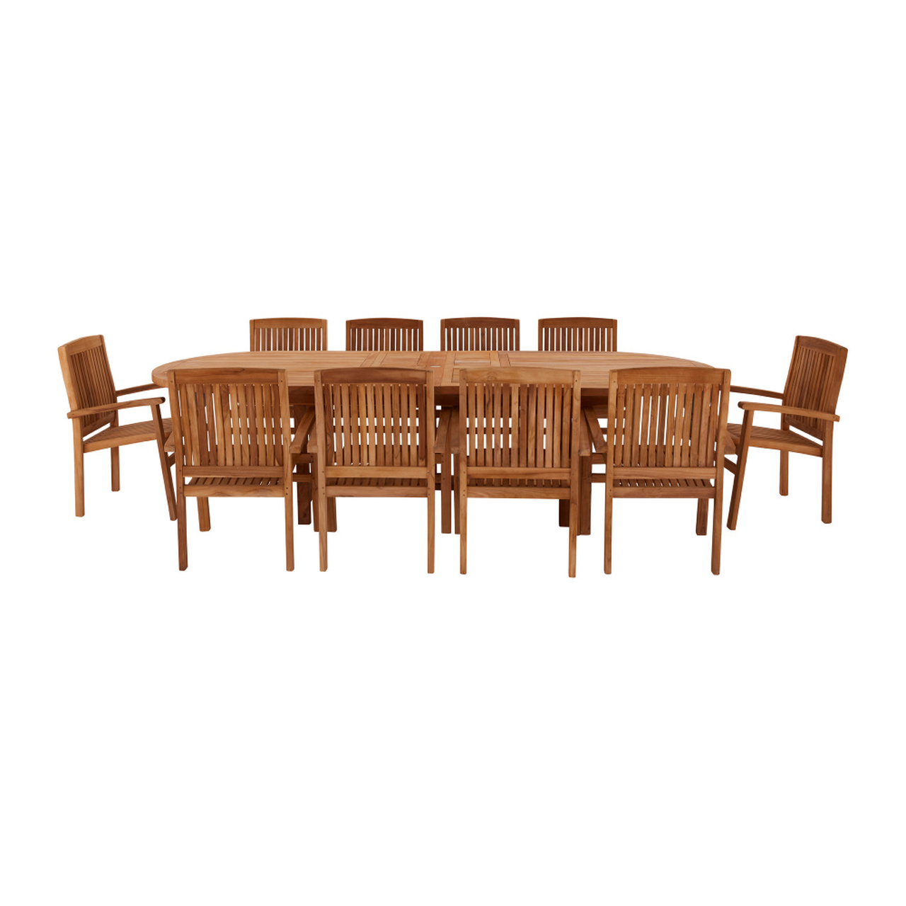 Product photograph of Avon 10 Seater Extending Oval Teak Table 240cm With Henley Stacking Chairs from Cotswold Teak