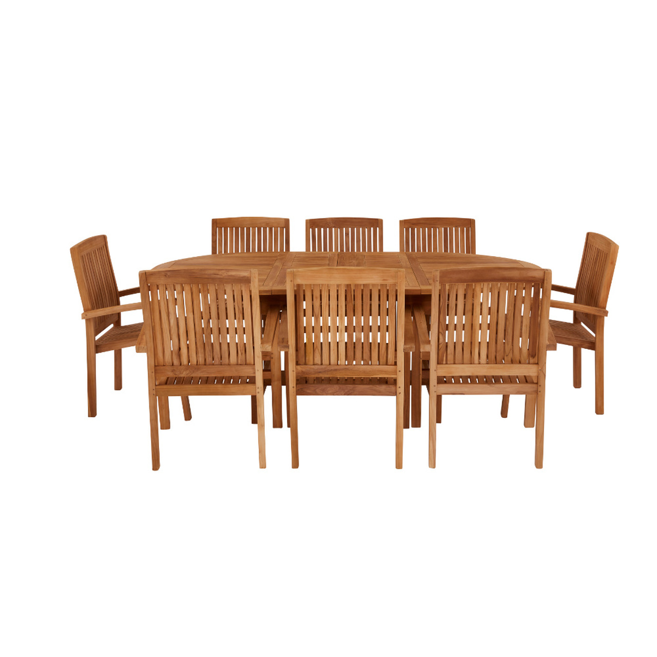 Product photograph of Avon 8 Seater Extending Oval Teak Table 150cm - With Henley Stacking Chairs from Cotswold Teak