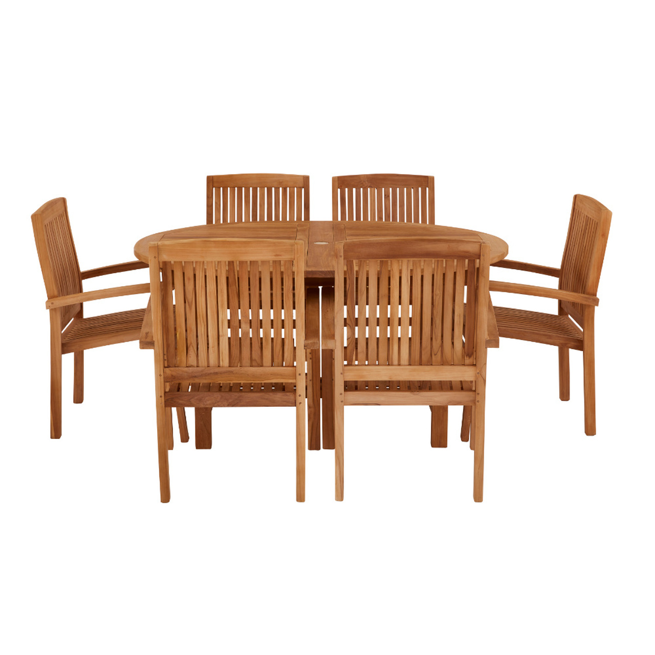 Product photograph of Avon 6 Seater Extending Oval Teak Table 150cm - With Henley Stacking Chairs from Cotswold Teak