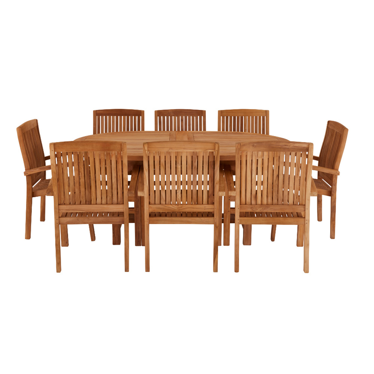 Product photograph of Avon 8 Seater Extending Oval Teak Table 180cm - With Henley Stacking Chairs from Cotswold Teak