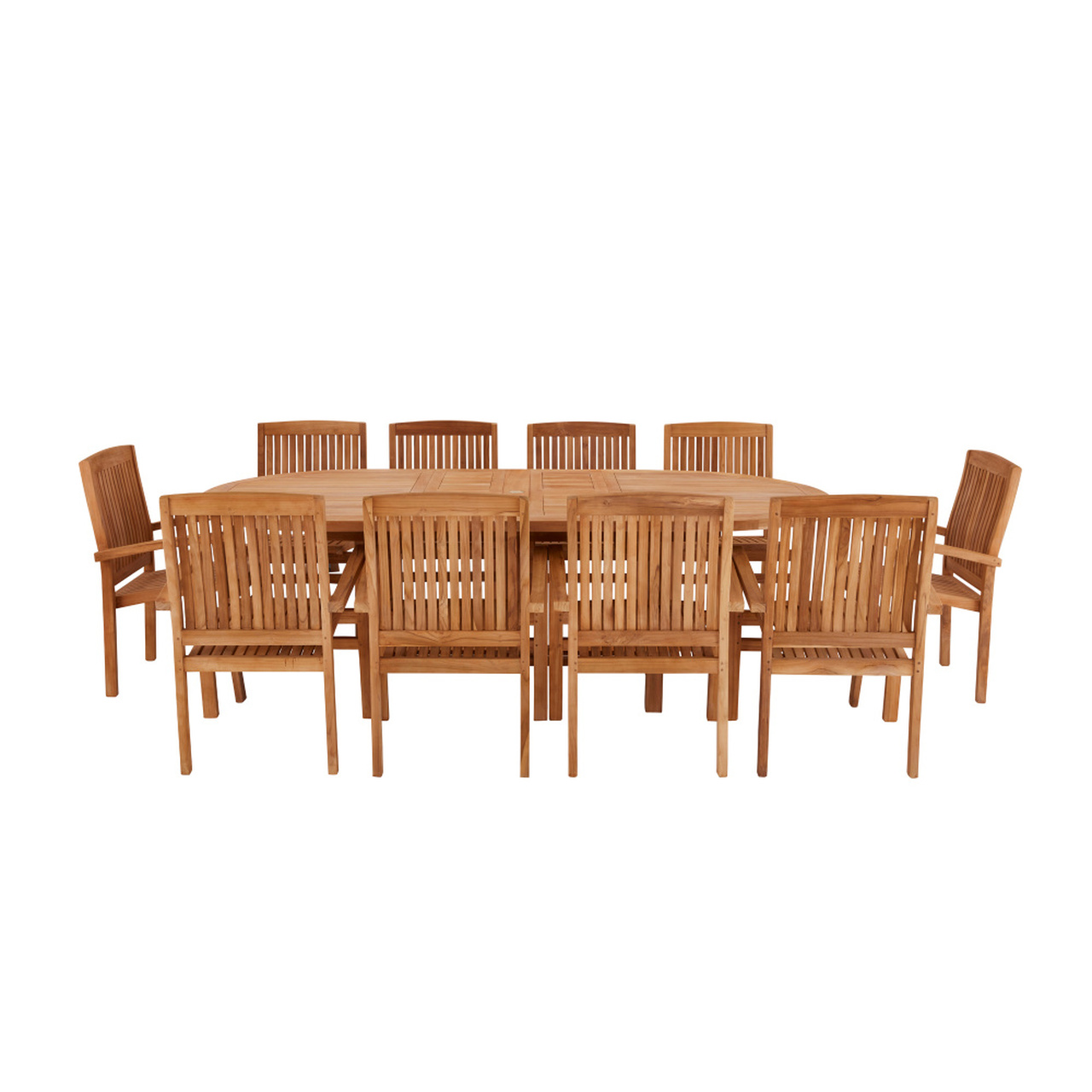 Product photograph of Avon 10 Seater Extending Oval Teak Table 180cm - With Henley Stacking Chairs from Cotswold Teak