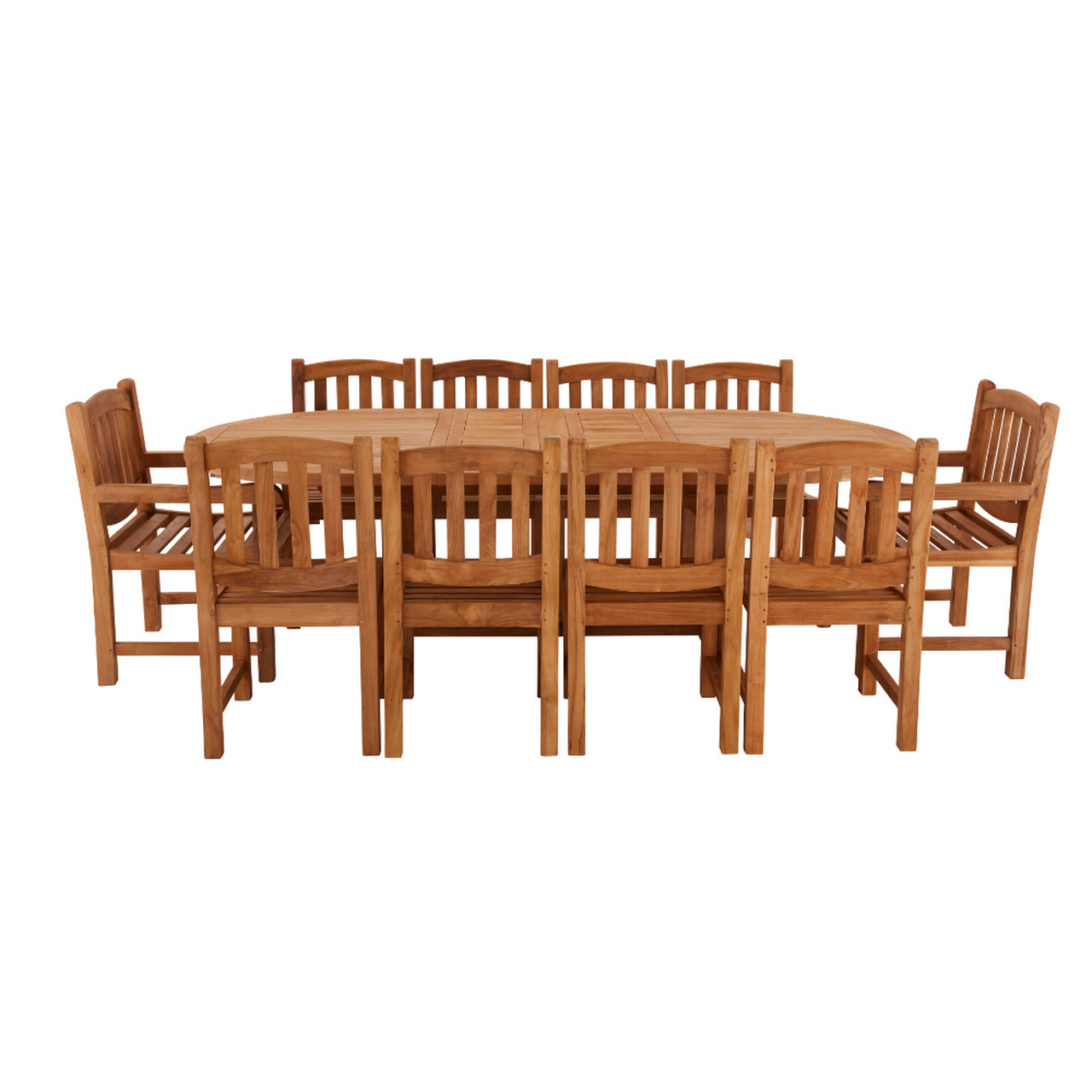 Product photograph of Avon 10 Seater Extending Oval Teak Table 180cm - With Malvern Side Chairs And Malvern Carver Chairs from Cotswold Teak