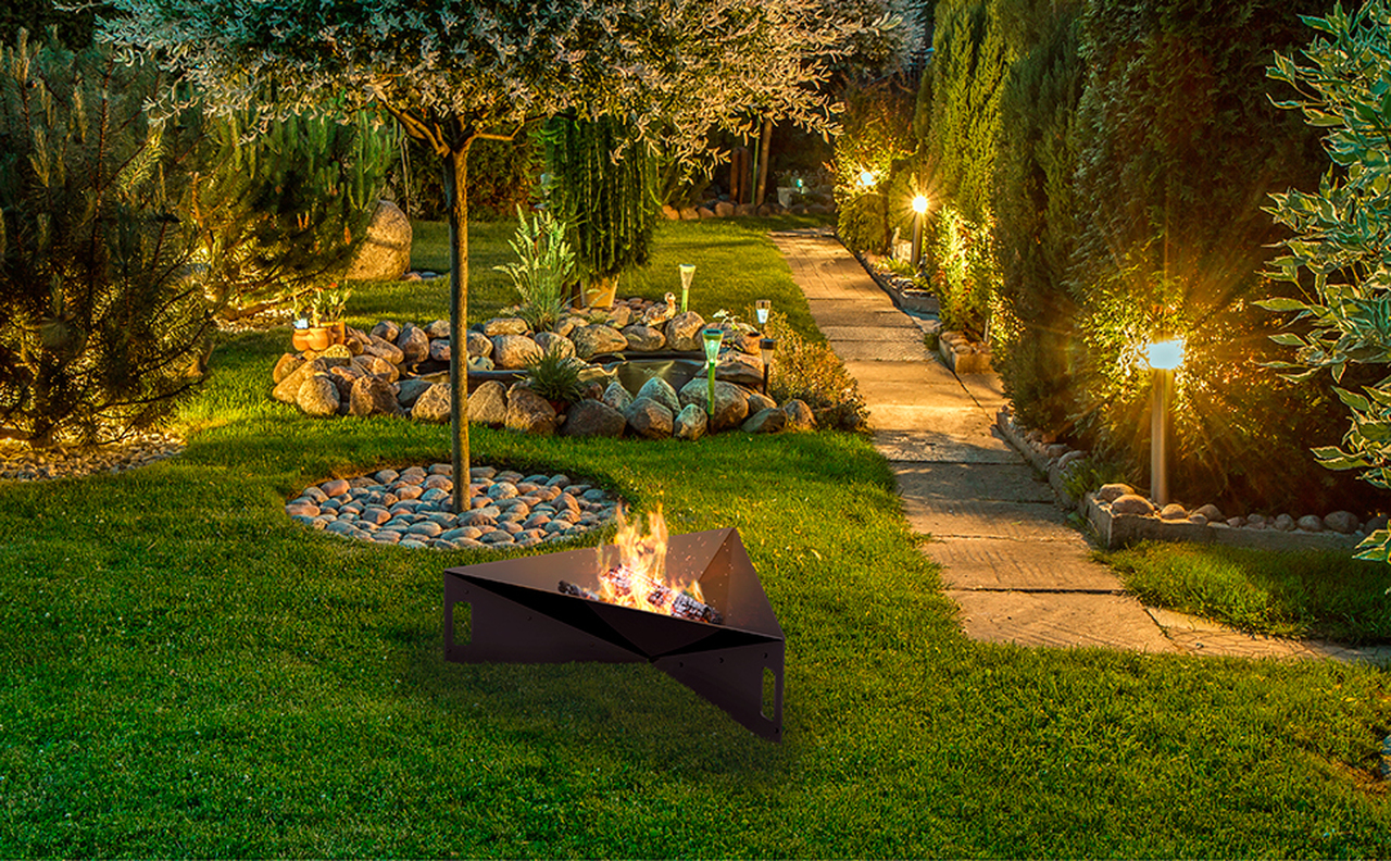 Product photograph of Pyramid Garden Fire Pit from Cotswold Teak
