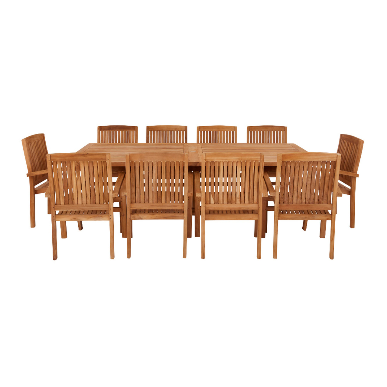 Product photograph of Arrow 10 Seater Extending Rectangular Teak Table 240cm With Henley Stacking Chairs from Cotswold Teak