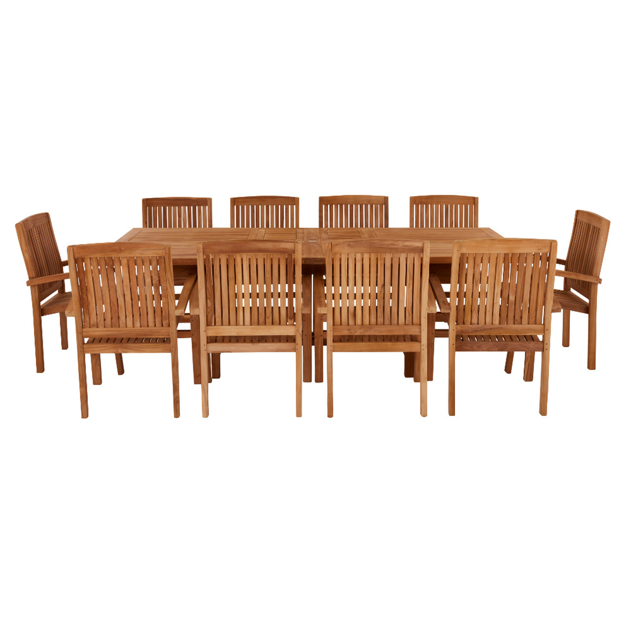 Product photograph of Arrow 10 Seater Extending Rectangular Teak Table 180cm With Henley Stacking Chairs from Cotswold Teak