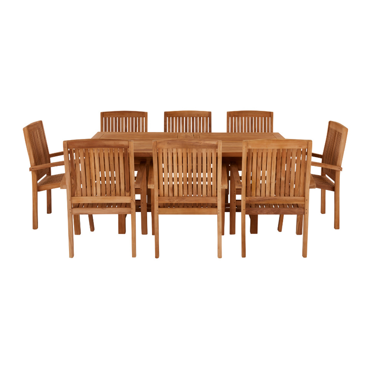 Product photograph of Arrow 8 Seater Extending Rectangle Teak Table 180cm With Henley Stacking Chairs from Cotswold Teak