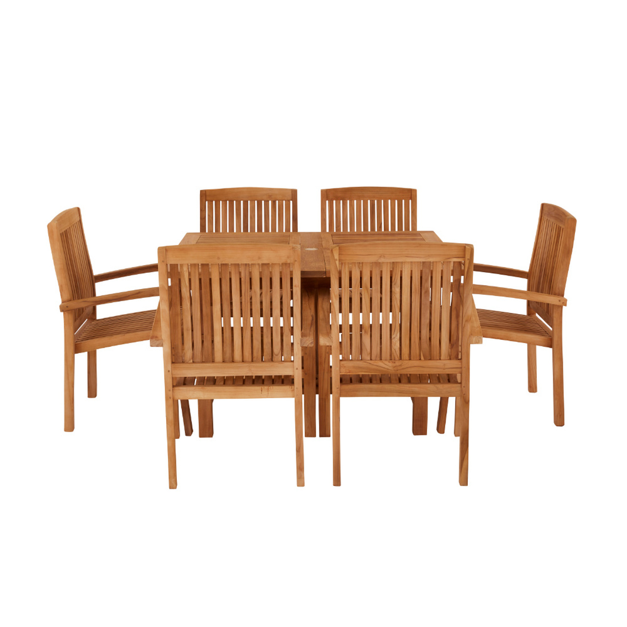 Product photograph of Arrow 6 Seater Extending Rectangular Teak Table 130cm With Henley Stacking Chairs from Cotswold Teak
