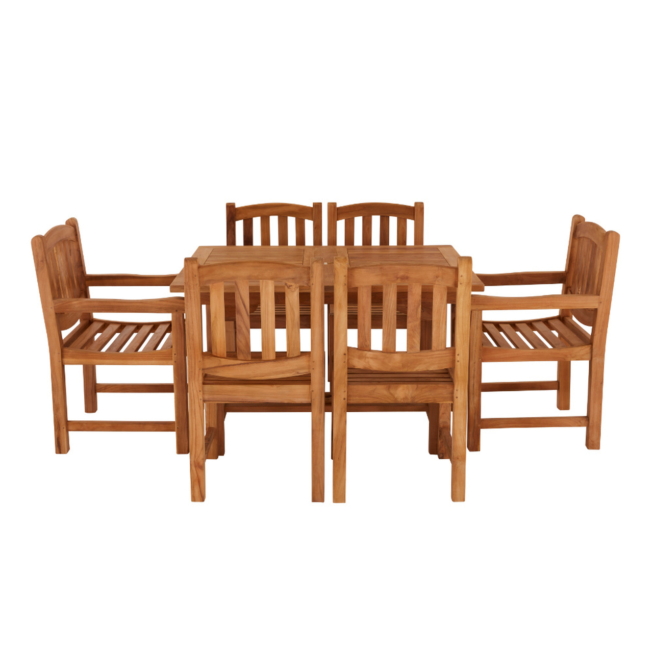 Product photograph of Arrow 6 Seater Extending Rectangular Teak Table 130cm With Malvern Side Chairs And Malvern Carver Chairs from Cotswold Teak