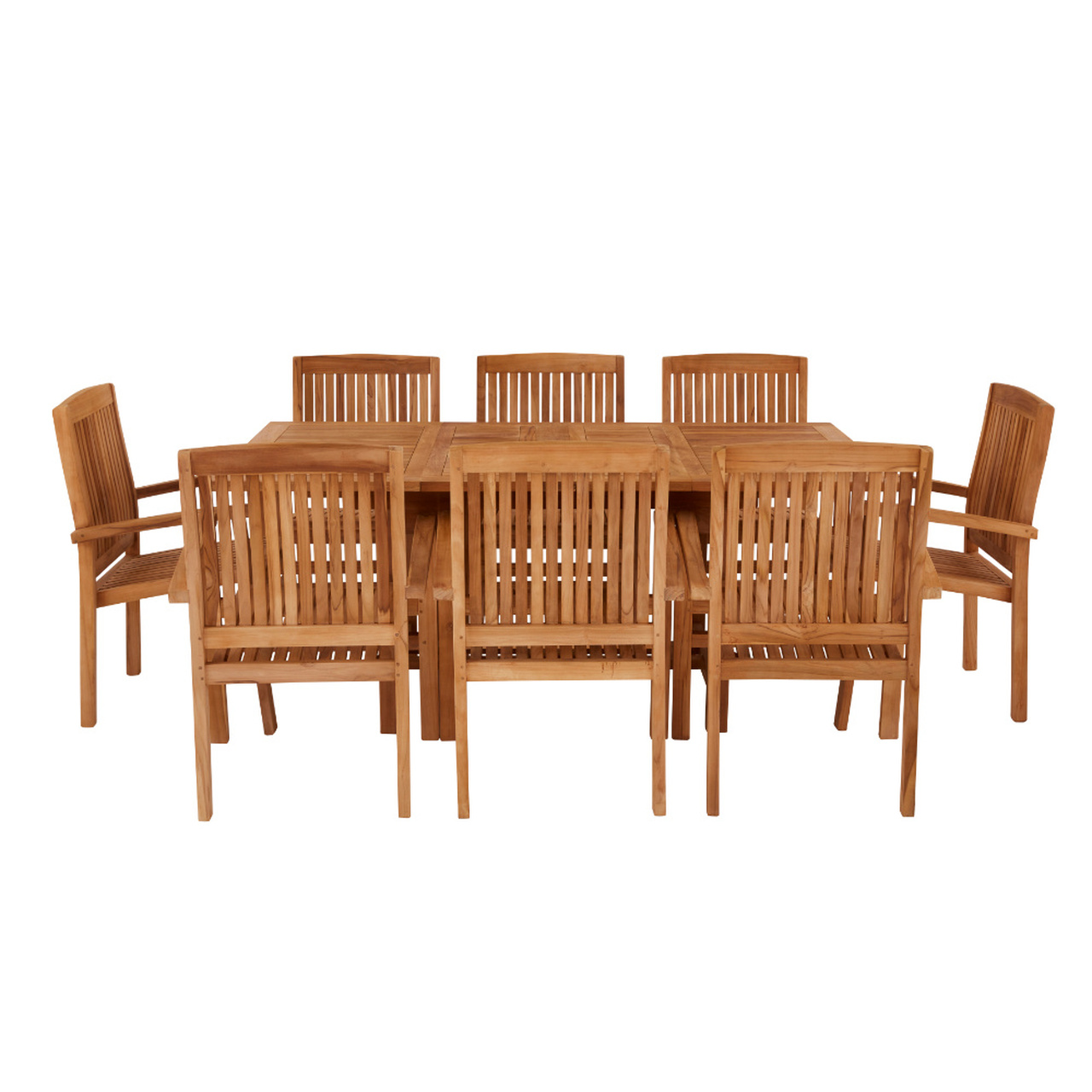 Product photograph of Arrow 8 Seater Extending Rectangular Teak Table 130cm With Henley Stacking Chairs from Cotswold Teak