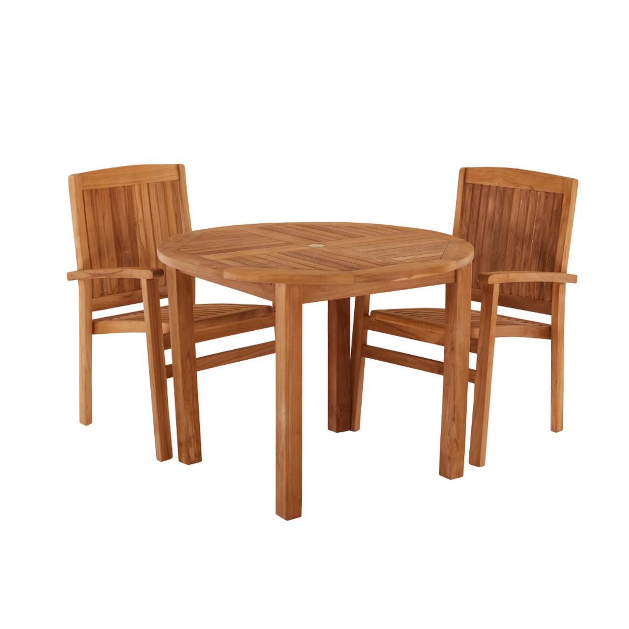Product photograph of Churn 2 Seater Teak Table 100cm With Henley Stacking Chairs from Cotswold Teak