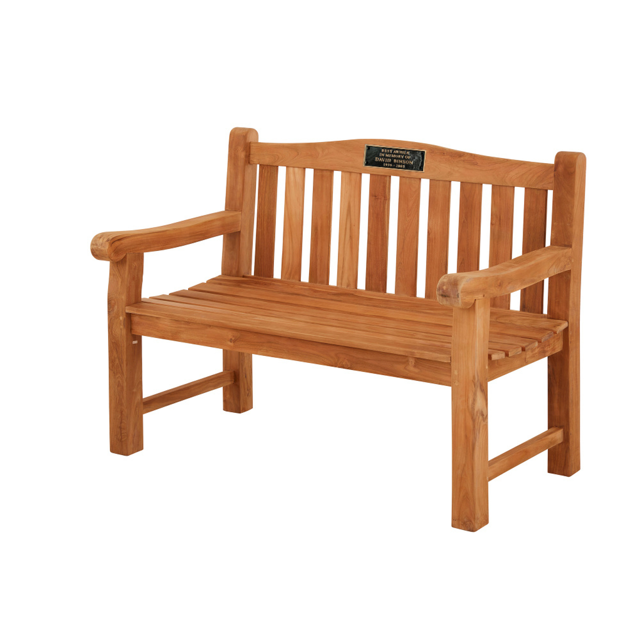 Product photograph of Warwick 2 Seater Teak Memorial Bench - 120cm Includes Personalised Bronze Plaque from Cotswold Teak