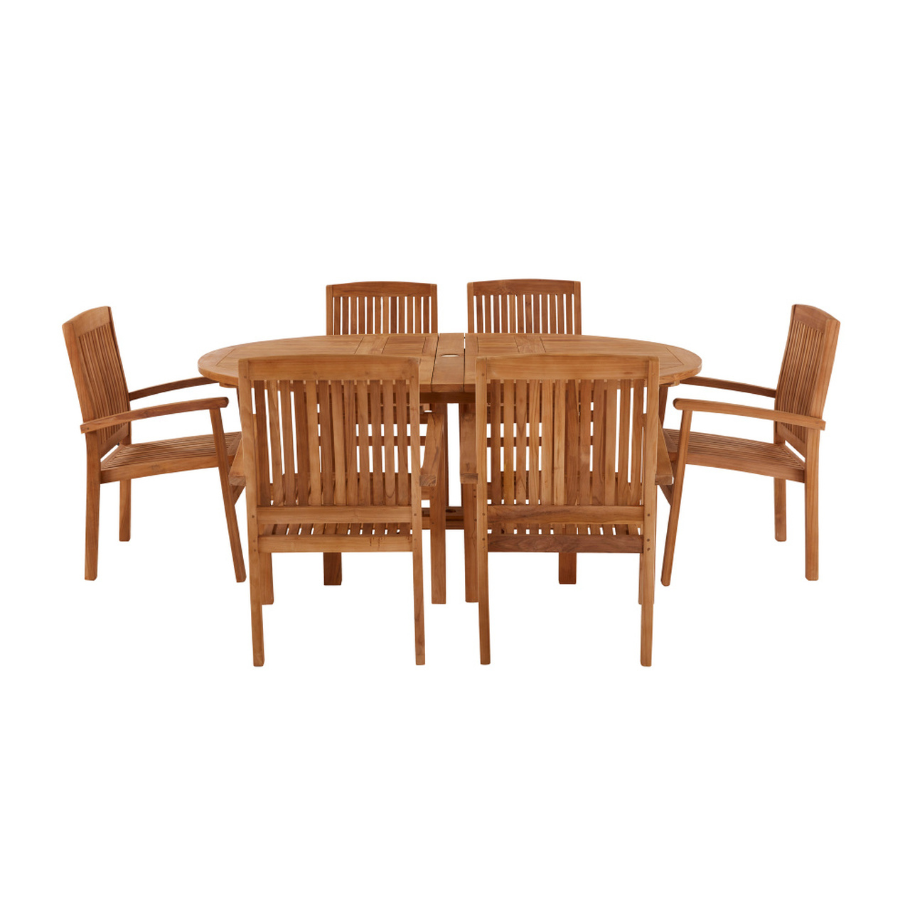 Product photograph of Avon 6 Seater Extending Oval Teak Table 130cm - With Henley Stacking Chairs from Cotswold Teak