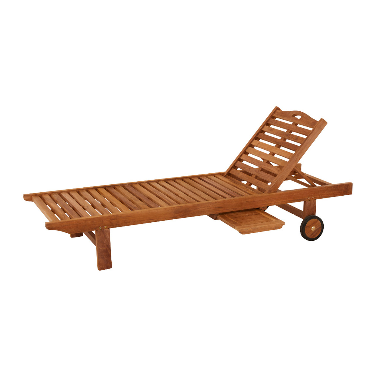 Product photograph of Winchcombe Teak Sun Lounger On Wheels With Drinks Tray from Cotswold Teak